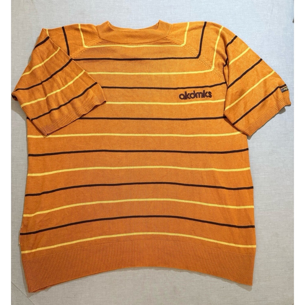 Akademiks Sweater Mens XXXL Orange Striped 100% Acrylic Y2K Short‎ Sleeve.